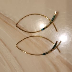 Long Fish Hoop Earrings with Tiny Beads